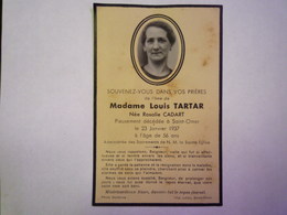 GP 2019 - 847  FAIRE-PART De Décès De Madame Louis  TARTAR  Née Rosalie CADART  (ST-OMER Le 23 / 01 / 1937)   XXX - Obituary Notices