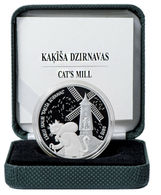 2019 LATVIA LETTLAND SILBER MÜNZE 5 EURO Katzen ,Mühle , CAT , MILL PROOF - Lettland