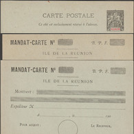 Réunion 1900. 2 Cartes Postales, Entiers Postaux Officiels, 2 Tirages. 10 C Mouchon, Mandat-carte. Superbe - Lettres & Documents