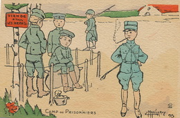 Guerre 1914 Carte Dessin   Camp De Prisonniers Signée Maréchaux Allemands Prisonniers - Autres