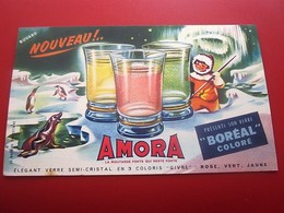 MOUTARDE AMORA VERRES BOREAL  - BUVARD Collection Illustré Publicitaire Publicité Alimentaire Moutarde - Senf