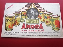 MOUTARDE DIJON AMORA VERRE DECORES LA FONTAINE- BUVARD Collection Illustré Publicitaire Publicité Alimentaire Moutarde - Mostard