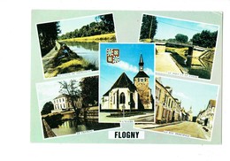 Cpm - 89 - FLOGNY - Yonne - Rue Principale Canal De Bourgogne Château Pont église  Blason Pêcheur Garage Renault - Flogny La Chapelle