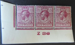Great Britain 1934 KGV 6d Reddish Purple, Block Cypher, Corner Control Z36 Lightly Mm, Others U/m GB - Unused Stamps
