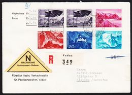 1959. LANDSCHAFTEN. 2 X 10 + 20 + 30 + 50 + 60 Rp.  FDC VADUZ 23.VII. 59.  To Klippan... (Michel 381-385) - JF302118 - Storia Postale