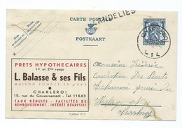 3109 - Entier Belgique BALASSE Charleroi Griffe Linéaire Landelies Leernes - Postkarten 1934-1951