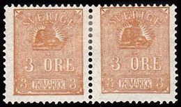 1862 - 1869. Lying Lion. 3 öre Bister Brown. Reprint 1885. Only 2000 Issued. Pair. Ve... (Michel ND 14) - JF100770 - Ongebruikt