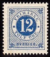 1877. Circle Type. Perf. 13. 12 øre Blue. LUX. (Michel 21B) - JF100797 - Ungebraucht