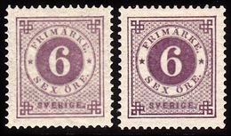 1886. Circle Type. Perf. 13. Posthorn On Back. 6 öre Red Lilac. 2 Shades. LUX. (Michel 33b) - JF100809 - Unused Stamps