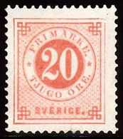 1886. Circle Type. Perf. 13. Posthorn On Back. 20 öre Vermilion. (Michel 34) - JF100810 - Ongebruikt