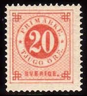 1886. Circle Type. Perf. 13. Posthorn On Back. 20 öre Vermilion. (Michel 34) - JF100811 - Ongebruikt