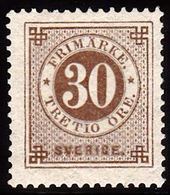 1886. Circle Type. Perf. 13. Posthorn On Back. 30 öre Pale Brown.  LUX. (Michel 35) - JF100814 - Unused Stamps