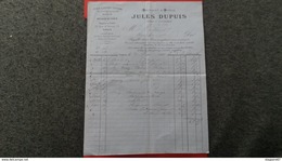 FACTURE FABRIQUE FILS LAINES COTONS JULES DUPUIS PARIS 1891 - Other & Unclassified