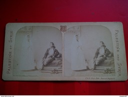 PHOTO STEREO PALESTINE AND SYRIA INTERIEUR ARABE FEMME EN VISITE - Stereo-Photographie