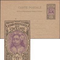 Océanie Française 1922. Carte, Entier Postal à 20 C. Tahitienne. Jeune Fille, Fleurs Dans Les Cheveux. État Parfait - Cartas & Documentos