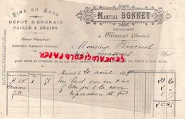 19- MASSERET- RARE FACTURE MARTIAL BONNET- MARCHAND DE VINS-DEPOT ENGRAIS PAILLE GRAINS- 1898 - 1800 – 1899
