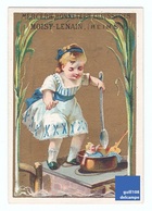 Jolie Chromo Dorée Reims Calendrier 1880 Imp Casabianca Fille Poireau Cuisine Casserolle Soupe Poupée Vintage Doll A3-3 - Sonstige & Ohne Zuordnung