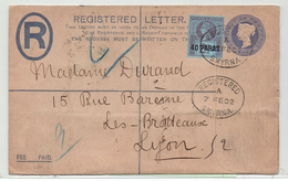 MARCOPHILIE - BUREAU ANGLAIS A SMYRNE TURQUIE - OB. CAD REGISTRED 7 FEV 1902 POUR LA FRANCE - Covers & Documents