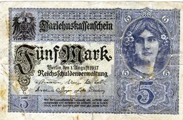 Billet Allemand De 5 Marks Du 1 Août 1917 - - 5 Mark