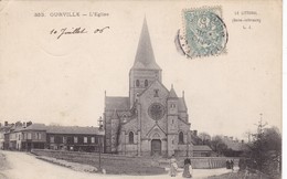 76. OURVILLE. CPA. L'EGLISE. ANIMATION. ANNEE 1906 - Ourville En Caux