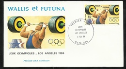 W. Et F.  Lettre Illustrée Premier Jour Mata-Utu Le 03/02/1984  P.A. N° 133 Jeux Olympiques Los Angeles Haltérophilie TB - Pesistica