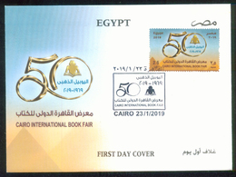 EGYPT / 2019 / CAIRO INTL. BOOK FAIR ; 50 YEARS / PYRAMIDS / THE SEATED SCRIBE / FDC - Covers & Documents