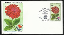 W. Et F. Lettre Illustrée Premier Jour Mata-Utu Le 22/09/1994  P.A. N°182  Le Dahlia  Salon Du Timbre Paris 1994  TB - FDC