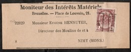 Bande Journal Affranchie Avec Un Timbre Préoblitéré Envoyée De Bruxelles Vers Nimy En 1901 - Rolstempels 1900-09