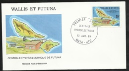 W. Et F.  Lettre Illustrée  Premier Jour Mata-Utu Le 13/04/1989 Le N°386 Centrale Hydroélectrique De Futuna    TB - Elektrizität