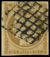 EMISSION DE 1849 - 1    10c. Bistre-jaune, Oblitéré GRILLE Un Peu Lourde, TB - 1849-1850 Cérès