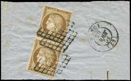 EMISSION DE 1849 - 1a   10c. Bistre-brun, Nuance Tirant Sur Le Bistre-verdâtre Foncé, PAIRE Obl. GRILLE S. Fragt, Càd T1 - 1849-1850 Ceres
