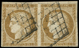 EMISSION DE 1849 - 1b   10c. Bistre-VERDATRE, PAIRE Obl. GRILLE, TB - 1849-1850 Cérès