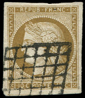 EMISSION DE 1849 - 1c   10c. Bistre VERDATRE FONCE, Obl. GRILLE, TB. C - 1849-1850 Cérès