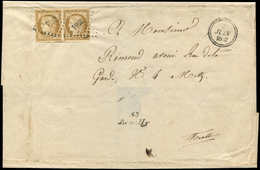 Let EMISSION DE 1849 - 1    10c. Bistre-jaune PAIRE, Obl. PC 2644 S. LSC, Cursive 55/REMILLY Et Dateur 7/6/52, TB - 1849-1850 Cérès