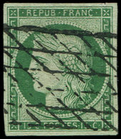 EMISSION DE 1849 - 2b   15c. Vert FONCE, Obl. GRILLE SANS FIN, Belles Marges, TTB - 1849-1850 Cérès