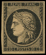 * EMISSION DE 1849 - 3c   20c. Noir S. CHAMOIS FONCE, Jolie Nuance, Très Frais, TB, N° Et Cote Maury - 1849-1850 Ceres