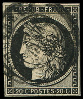 EMISSION DE 1849 - 3    20c. Noir Sur Jaune, Obl. Càd T15 LOUVIERS 3 JANV 49, Petites Marges (intactes), Sinon TB - 1849-1850 Ceres