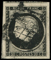 EMISSION DE 1849 - 3a   20c. Noir Sur Blanc, Oblitéré GRILLE, Marges énormes, Voisin En Haut Et Amorce De Voisin à Gauch - 1849-1850 Ceres