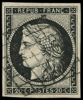 EMISSION DE 1849 - 3a   20c. Noir Sur Blanc, Oblitéré GRILLE, TTB. J - 1849-1850 Cérès