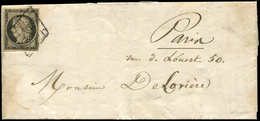 Let EMISSION DE 1849 - 3    20c. Noir Sur Jaune, Obl. GRILLE S. LAC S. LAC De PARIS Pour PARIS 26/2/50, DOUBLE PORT LOCA - 1849-1850 Cérès