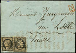 Let EMISSION DE 1849 - 3    20c. Noir Sur Jaune, 2 Ex. Dont L'un Déf., Obl. GRILLE SANS FIN S. LAC De Paris Du 19/4/52,  - 1849-1850 Ceres