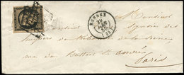 Let EMISSION DE 1849 - 3b   20c. Noir Sur CHAMOIS Obl. GRILLE S. Env., Càd T15 RENNES 29/6/50, TB - 1849-1850 Cérès