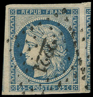 EMISSION DE 1849 - 4    25c. Bleu, Voisin à Droite Et Amorce De Voisin à Gauche, Obl. PC 2221, Superbe - 1849-1850 Ceres