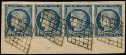 EMISSION DE 1849 - 4    25c. Bleu, BANDE De 4 Obl. GRILLE Sur Fragt, TB - 1849-1850 Cérès