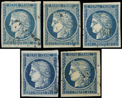 EMISSION DE 1849 - 4    25c. Bleu, 5 Ex. (nuances), Obl. Légères, Ex. Choisis, TTB - 1849-1850 Ceres