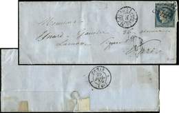 Let EMISSION DE 1849 - 4    25c. Bleu, Touché, Obl. GRILLE S. LSC De Paris Pour Paris 25/7/50, RR Cachet LEVEE De MIDI 1 - 1849-1850 Ceres