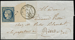 Let EMISSION DE 1849 - 4    25c. Bleu, Grand BORD De FEUILLE, Obl. PC 1452 S. LAC, Càd T15 GRENOBLE 31/10/52, Superbe - 1849-1850 Ceres