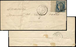 Let EMISSION DE 1849 - 4a   25c. Bleu Foncé, BORD De FEUILLE Obl. GRILLE S. LSC, Càd PARIS 6/51, Arr. Marseille, TB - 1849-1850 Cérès