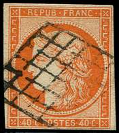 EMISSION DE 1849 - 5    40c. Orange, Oblitéré GRILLE, TB - 1849-1850 Cérès