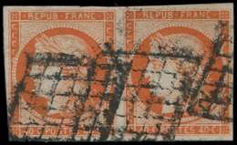 EMISSION DE 1849 - 5    40c. Orange, PAIRE Obl. GRILLE Un Peu Lourde, Sinon TB - 1849-1850 Cérès